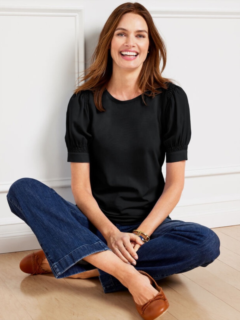 Talbots Woven Sleeve Crewneck Black Tee Size 3X EUC